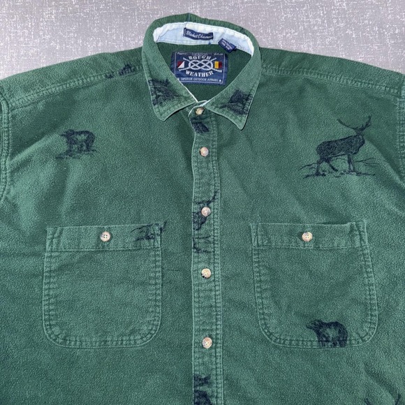 Vintage Gant Rough Weather Shirt Mens XL Green Blanket Chamois Hunting Deer Bear - Picture 5 of 9